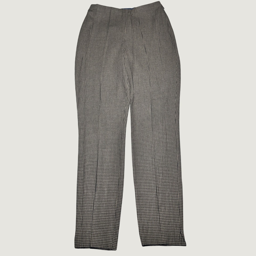 Polo Ralph Lauren Trousers Womens 8 Houndstooth Wool Blend Slim Stretch Brown
